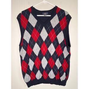 Brooks Brothers Navy Red Argyle Diamond Merino Wool Old Money Sweater Vest XL